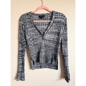 House of Harlow 1960 Ribbed Knit Button Front Cardigan Top Black White M